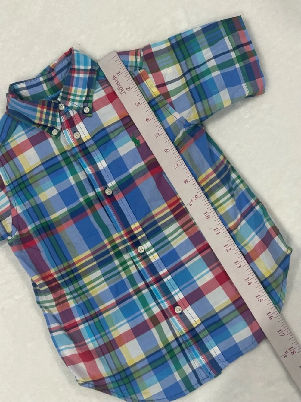 Ralph Lauren shirt button down short sleeve kids toddler boys 3T blue plaid prep